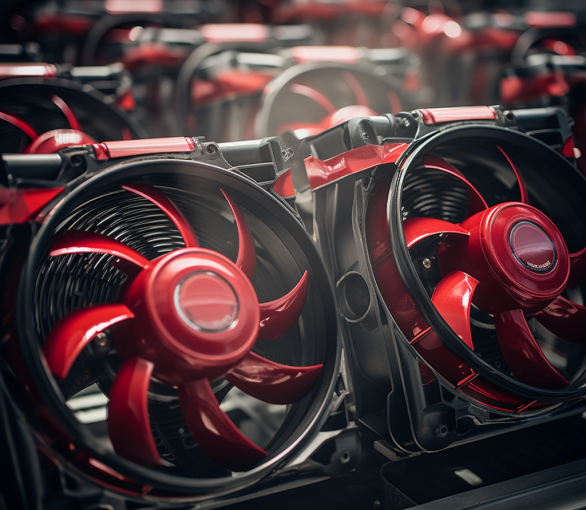 a row of computer generated electric cooling fans