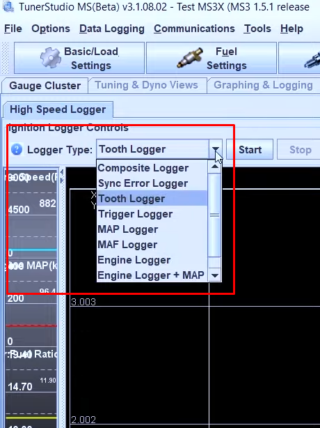 Screenshot of Diagnostic & High Speed Logger Selection