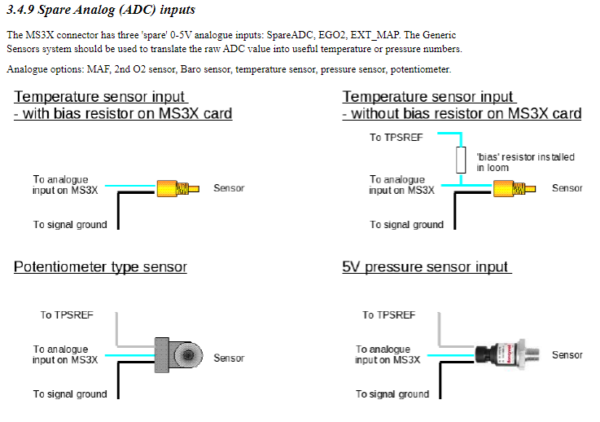 Wiring differences for 2 wire and 3 wire additional temp or pressure sensors.
