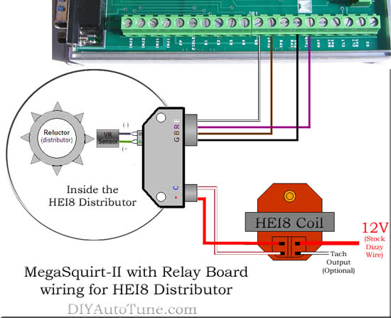 MegaSquirt-II with Relay Board and HEI8 Distributor Wiring Diagram