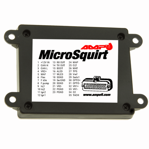 AMP'd MicroSquirt label with pinout
