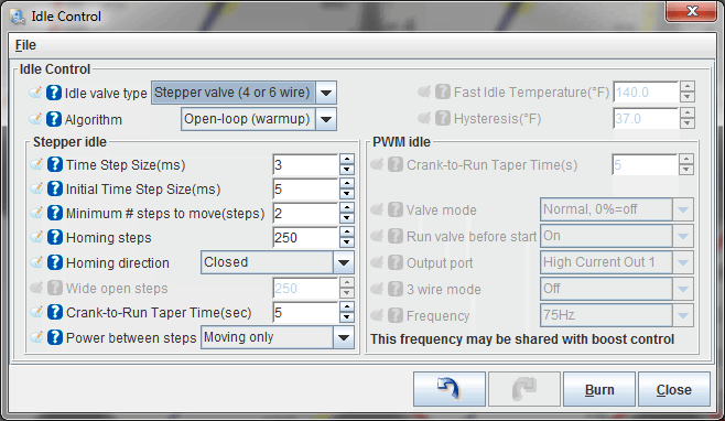 Idle control screen